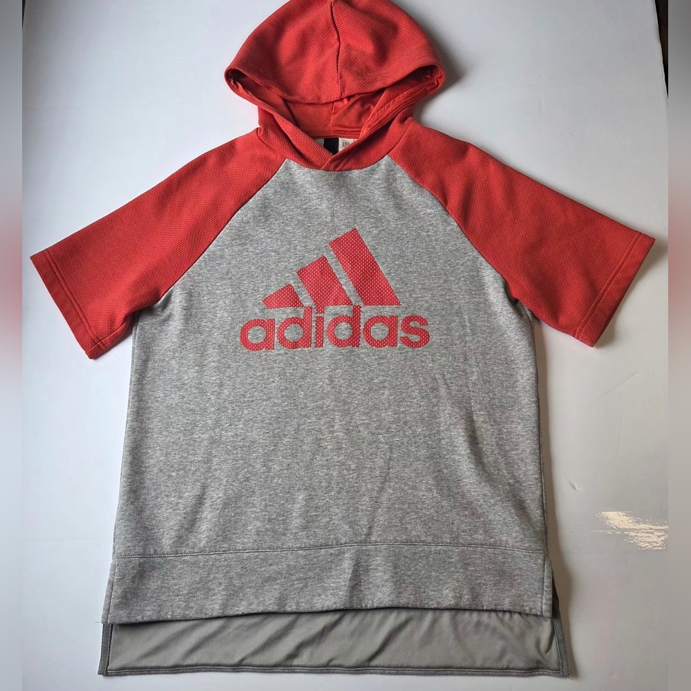 Adidas Gray & Burnt Orange Short Sleeve Hoodie Jersey Tee 20in P2P